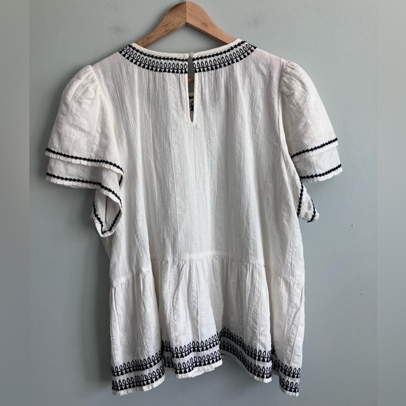 LOFT White & Black Peplum Flutter Sleeved Cotton Blend Top NWT Size XL - Picture 6 of 12